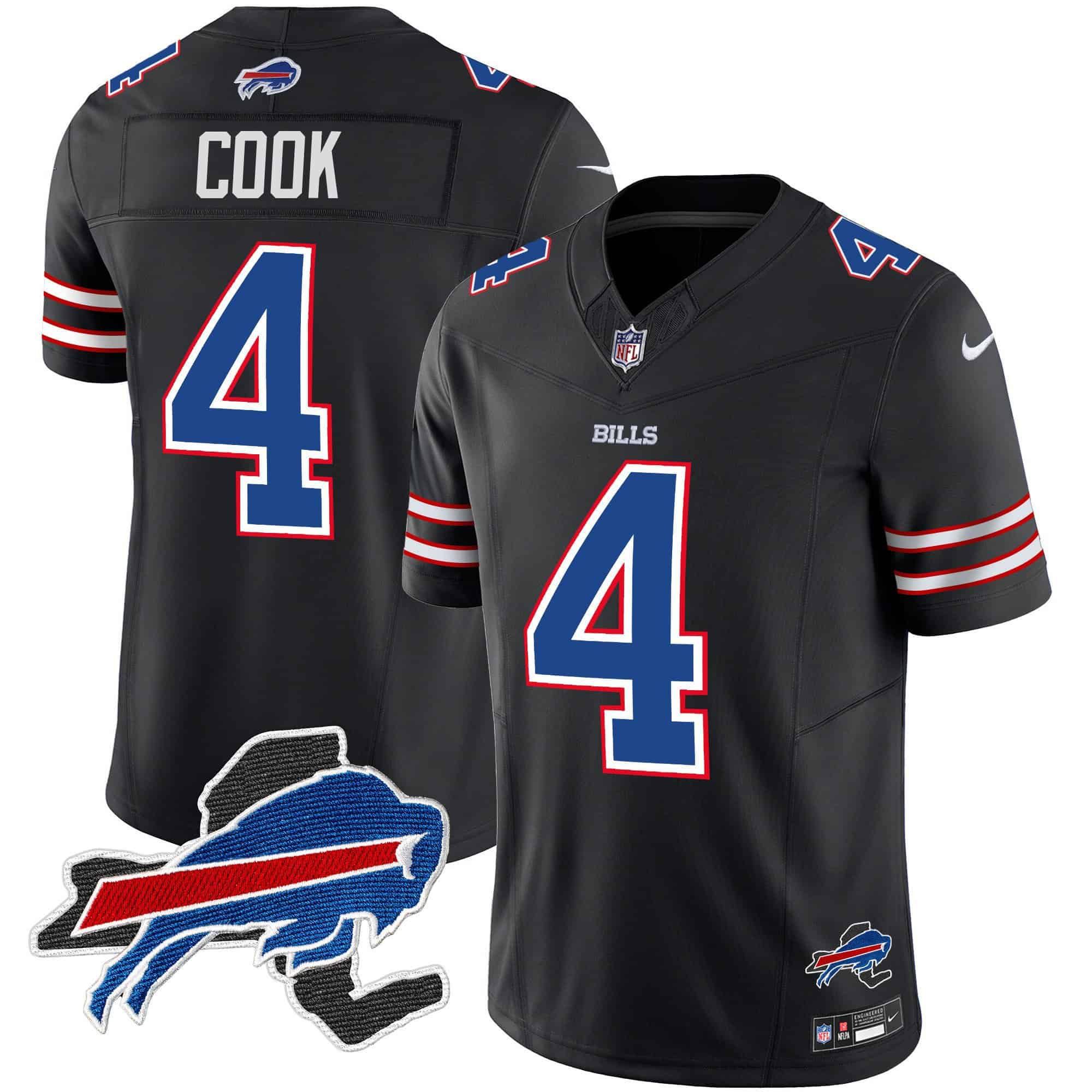 Men Buffalo Bills 4 Cook Black 2024 Nike Patch Vapor Limited NFL Jersey style 1